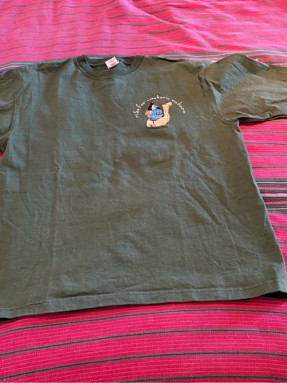 Forest green heavy cotton long sleeved tee with Embroidered Camel